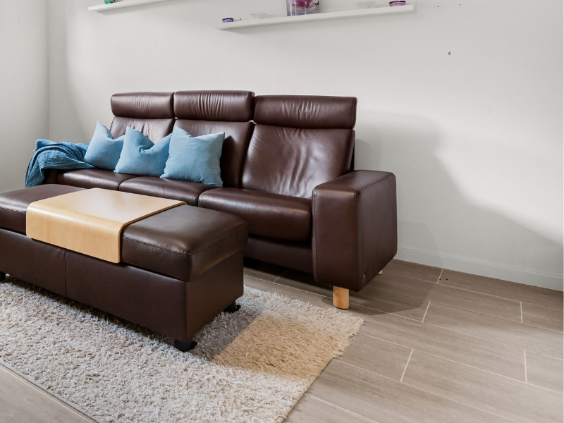 Lift-top ottoman in a living room