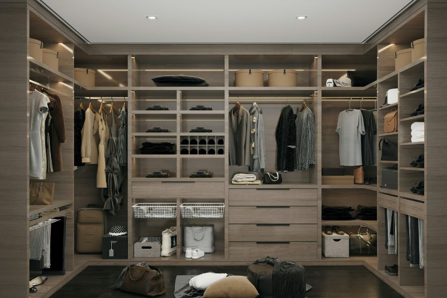A well organised wardrobe. 