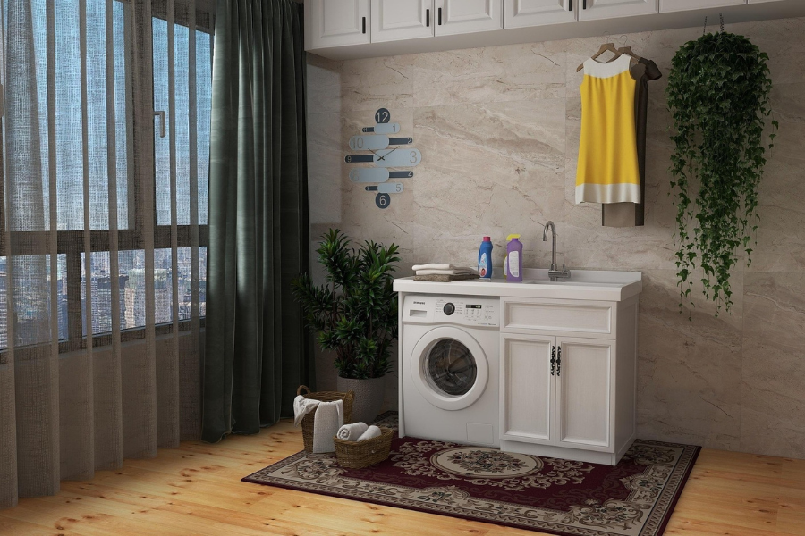 a clean and organised laundary area