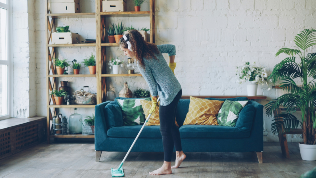 a woman cleaning home